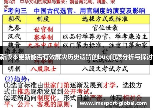 新版本更新能否有效解决历史遗留的bug问题分析与探讨