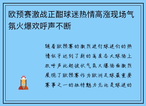 欧预赛激战正酣球迷热情高涨现场气氛火爆欢呼声不断