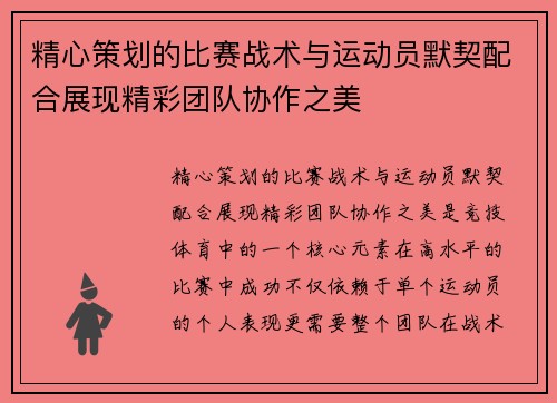 精心策划的比赛战术与运动员默契配合展现精彩团队协作之美