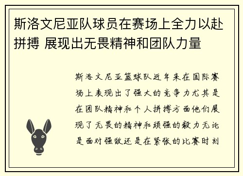 斯洛文尼亚队球员在赛场上全力以赴拼搏 展现出无畏精神和团队力量